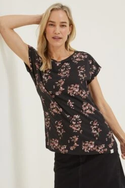 FatFace Ivy Blush Floral Graphic Black T-Shirt