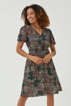 FatFace Lottie Meadow Patchwork Black Dress