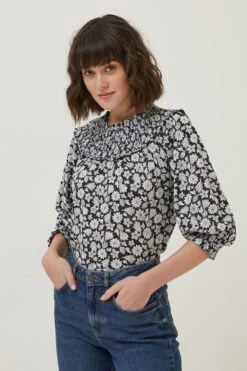 FatFace Sienna Springtime Floral Black Top