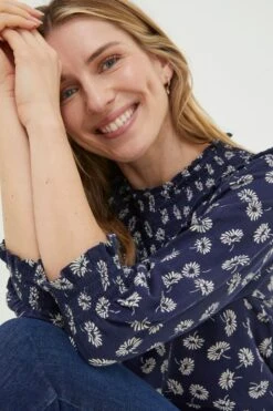 FatFace Blue Sienna Mono Daisy Smock Top -Fat Face Shop D57 886s4