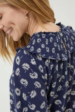 FatFace Blue Sienna Mono Daisy Smock Top -Fat Face Shop D57 886s5