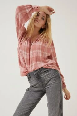 FatFace Lou Brown Check Blouse