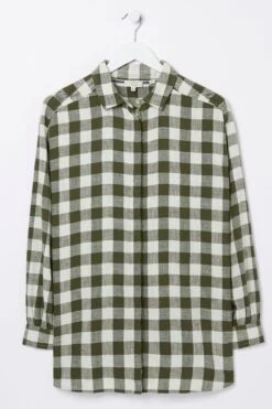 FatFace Green Billie Check Longline Shirt -Fat Face Shop D57530s10