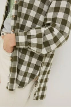 FatFace Green Billie Check Longline Shirt -Fat Face Shop D57530s9