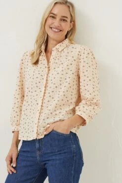 FatFace Orange Kerry Gingham Floral Shirt