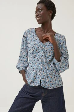 FatFace Blue Beatrice Tonal Floral Blouse