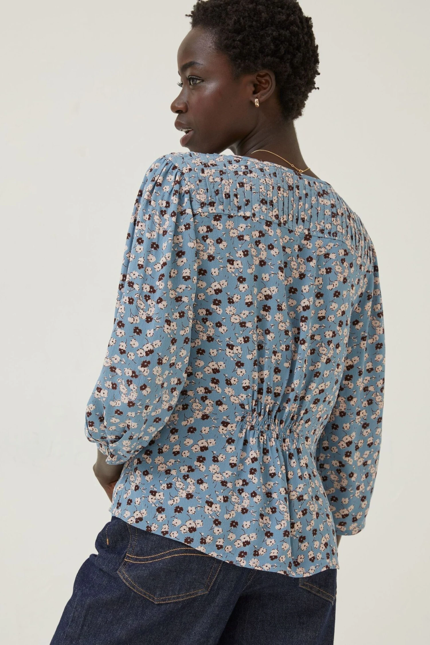 FatFace Blue Beatrice Tonal Floral Blouse 4 FatFace Blue Beatrice Tonal Floral Blouse - Image 2
