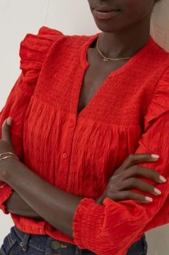 FatFace Red Jay Frill Blouse 7 FatFace Red Jay Frill Blouse -Fat Face Shop D57572s3