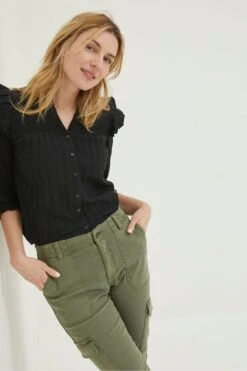 FatFace Jay Frill Black Blouse -Fat Face Shop D57573s4