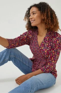 FatFace Red Frankie Retro Wrap Blouse -Fat Face Shop D57574s3