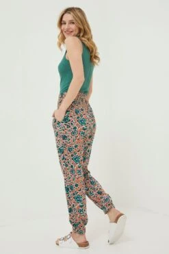 FatFace Orange Shirred Cuffed Sketched Trousers -Fat Face Shop D57575s2