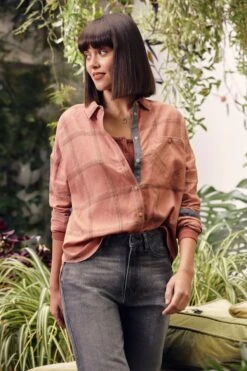 FatFace Frome Relaxed Check Brown Shirt