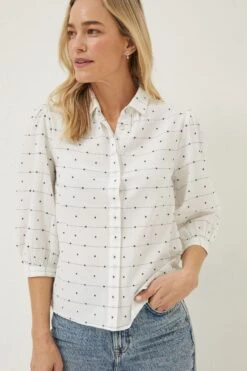 FatFace Kerry Spot Jacquard White Shirt