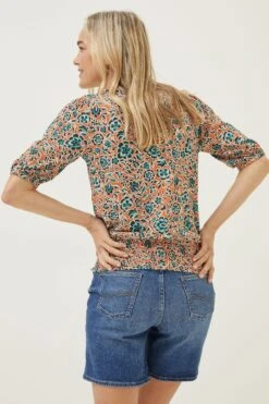 FatFace Orange Perrie Sketch Floral Top -Fat Face Shop D57790s2