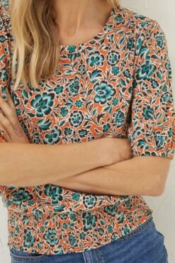 FatFace Orange Perrie Sketch Floral Top -Fat Face Shop D57790s4