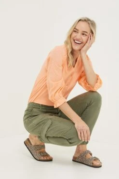 FatFace Orange Winnie Button Through Top -Fat Face Shop D57796s3