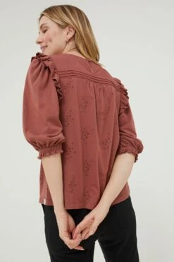 FatFace Marlo Embroidered Brown Top -Fat Face Shop D57802s6