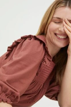 FatFace Marlo Embroidered Brown Top -Fat Face Shop D57802s8