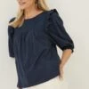 FatFace Blue Marlo Embroidered Top -Fat Face Shop D57803s