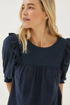 FatFace Blue Marlo Embroidered Top -Fat Face Shop D57803s3