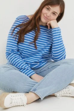 FatFace Blue Breton Organic Cotton T-Shirt