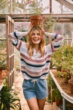 FatFace Blue Sophia Stripe Henley Jumper