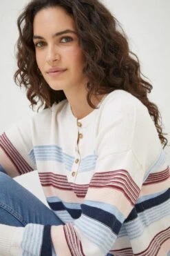 FatFace Blue Sophia Stripe Henley Jumper -Fat Face Shop D57812s5