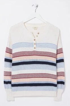 FatFace Blue Sophia Stripe Henley Jumper -Fat Face Shop D57812s7