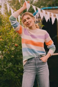 FatFace Purple Neighbourhood Stripe Jumper