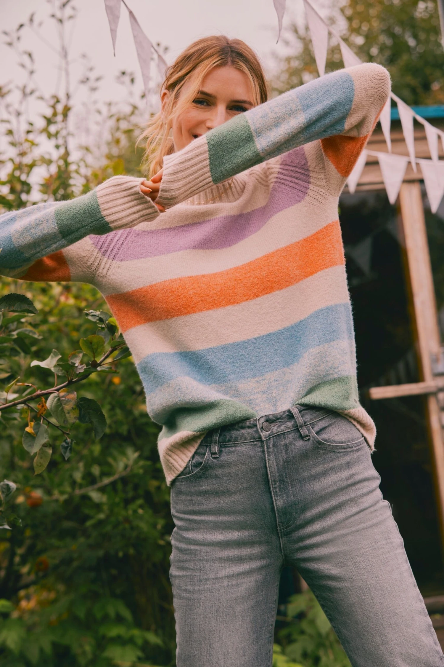 FatFace Purple Neighbourhood Stripe Jumper 4 FatFace Purple Neighbourhood Stripe Jumper - Image 2