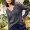 FatFace Green Kayleigh V-Neck Jumper -Fat Face Shop D57814s