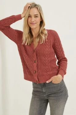 FatFace Lucy Cable Brown Cardigan