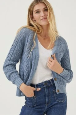 FatFace Blue Lucy Cable Cardigan
