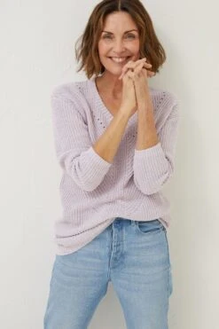 FatFace Purple Kayleigh V-Neck Jumper