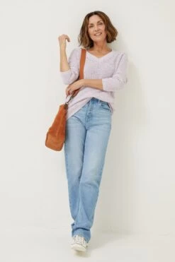 FatFace Purple Kayleigh V-Neck Jumper -Fat Face Shop D57841s3