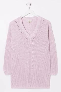 FatFace Purple Kayleigh V-Neck Jumper -Fat Face Shop D57841s6