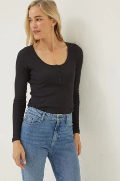 FatFace Ria Scoop Neck Black T-Shirt