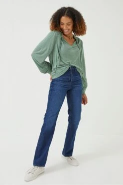 FatFace Green Nina Notch Neck Tunic Top -Fat Face Shop D57869s3