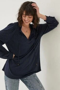 FatFace Blue Nina Notch Neck Tunic Top