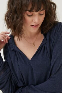 FatFace Blue Nina Notch Neck Tunic Top -Fat Face Shop D57870s4