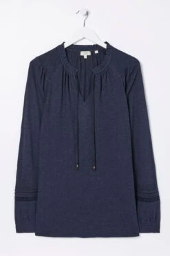 FatFace Blue Nina Notch Neck Tunic Top -Fat Face Shop D57870s5