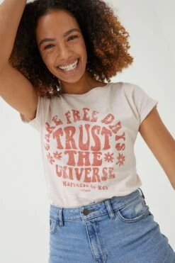 FatFace Pink Ivy Trust The Universe Graphic T-Shirt