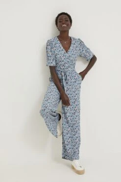 FatFace Blue Lena Tonal Floral Jumpsuit