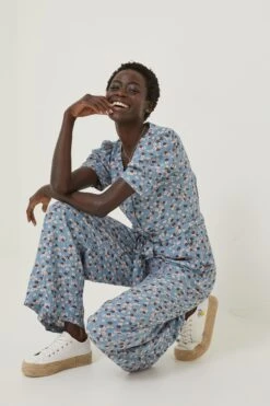FatFace Blue Lena Tonal Floral Jumpsuit -Fat Face Shop D57881s3