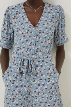 FatFace Blue Lena Tonal Floral Jumpsuit -Fat Face Shop D57881s5