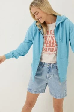 FatFace Blue Amy Zip Through Hoodie -Fat Face Shop D58027s3