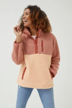 FatFace Pink Ember Colourblock Fleece -Fat Face Shop D58032s3
