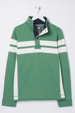 FatFace Green Airlie Stripe Button Neck Sweatshirt -Fat Face Shop D60 947s5