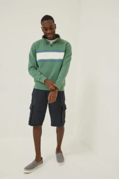 FatFace Green Fowey Stripe Half Neck Sweatshirt -Fat Face Shop D60930s3