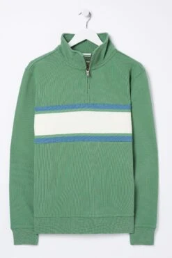 FatFace Green Fowey Stripe Half Neck Sweatshirt -Fat Face Shop D60930s5